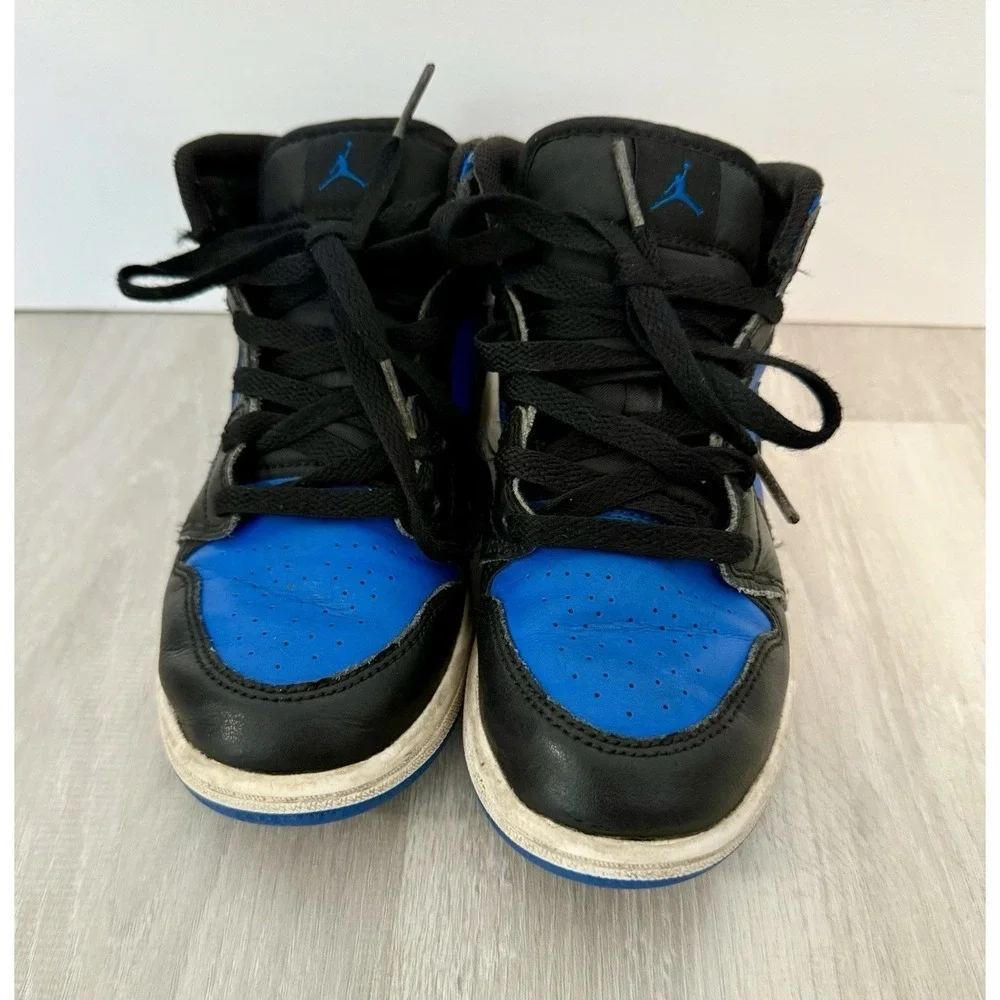 Nike Air Jordan 1 Mid Blue Black Kids High Top Sneakers DC8424 042 sz 2
